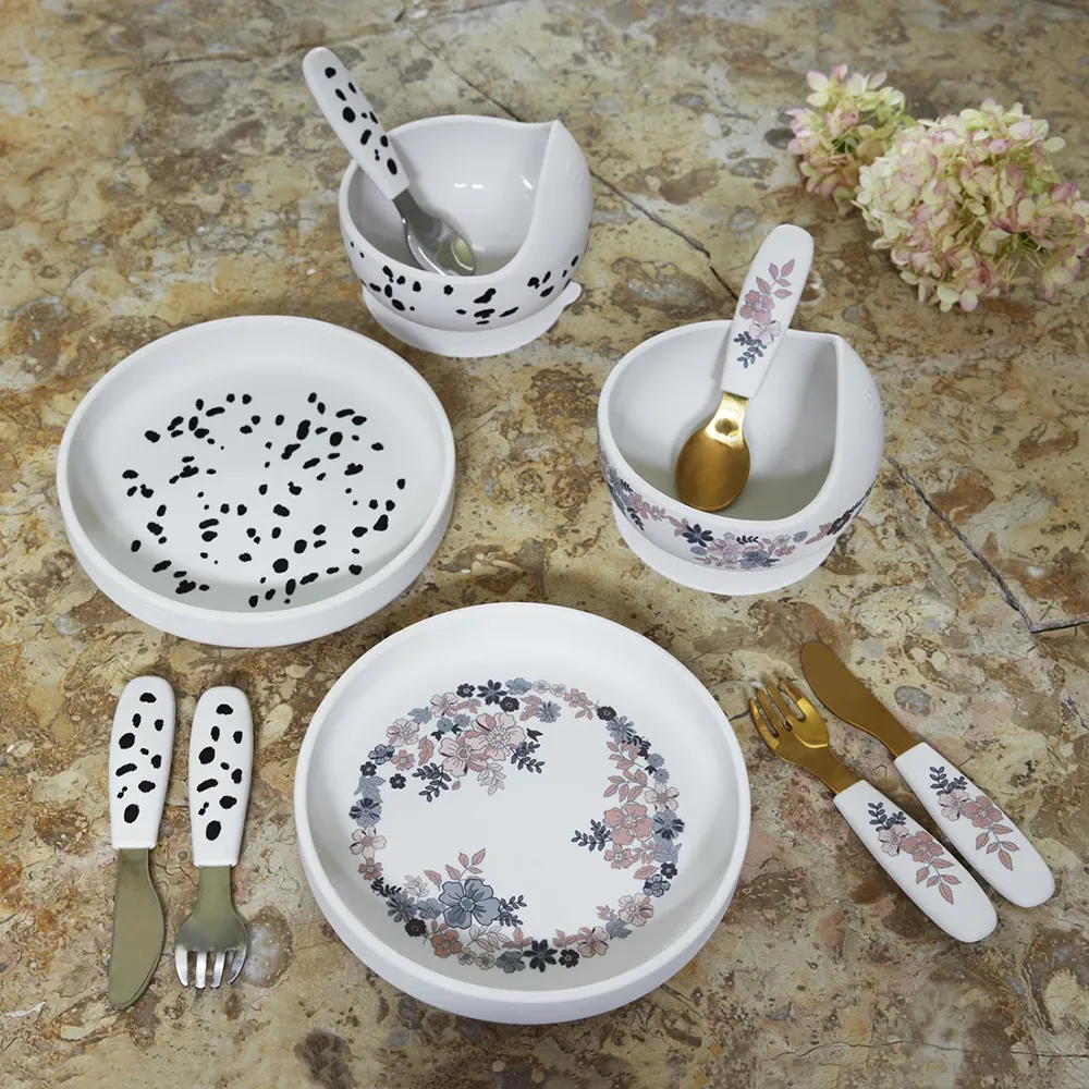 Elodie Silikonskål med sked Dalmatian Dots