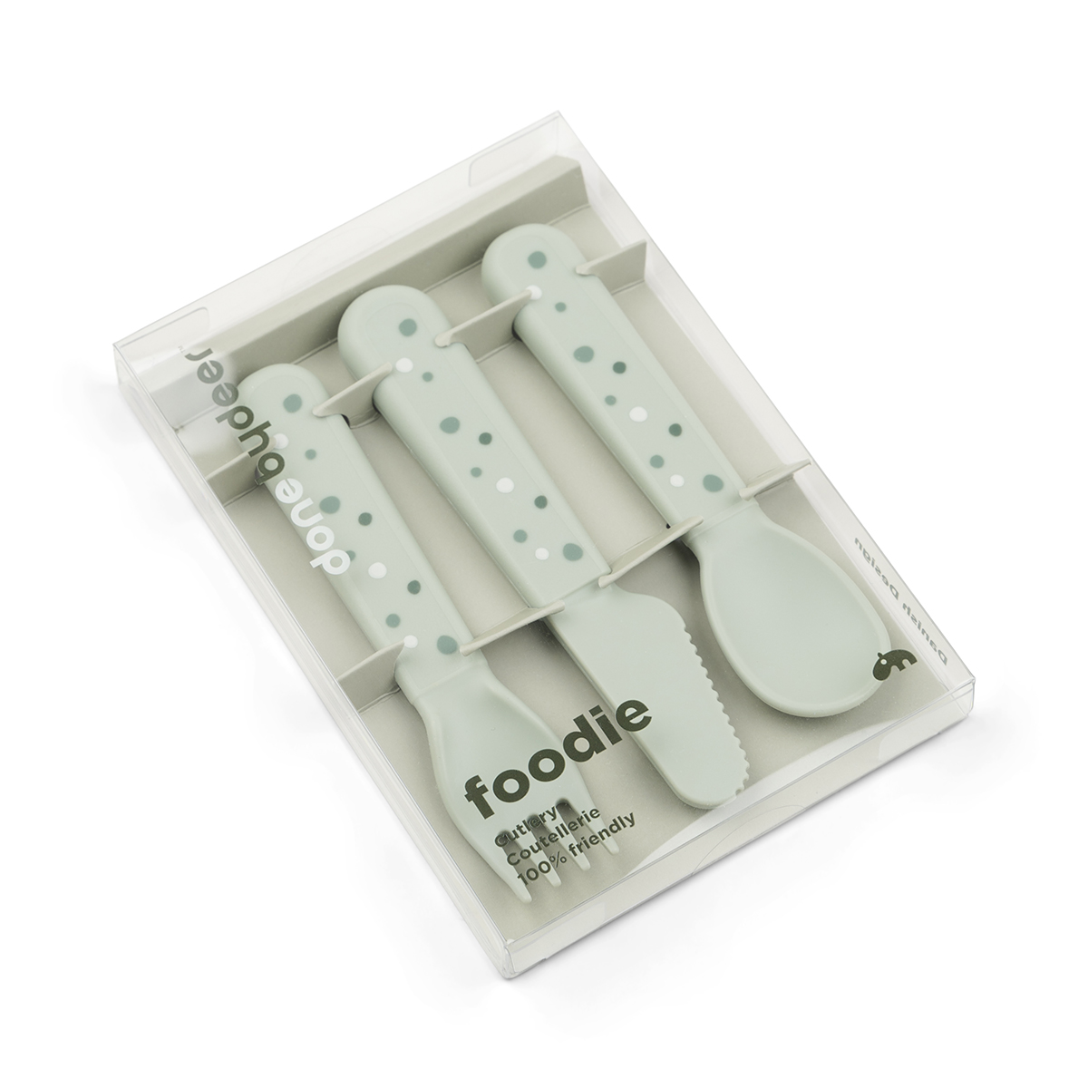 Done by Deer Foodie cutlery set Happy dots Green